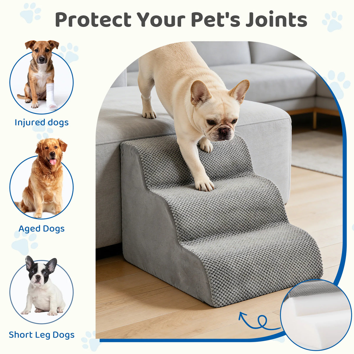 Jhk 3-5 Step Curved High Density Foam Dog Stairs