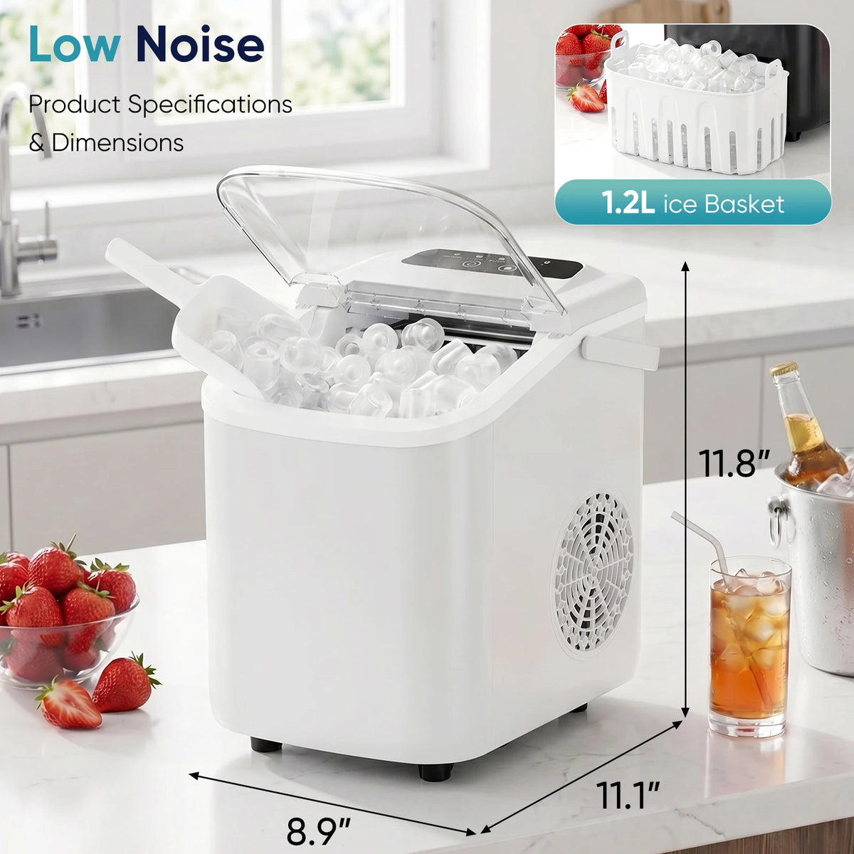 JHK Portable Countertop Ice Maker With Scoop And Handle