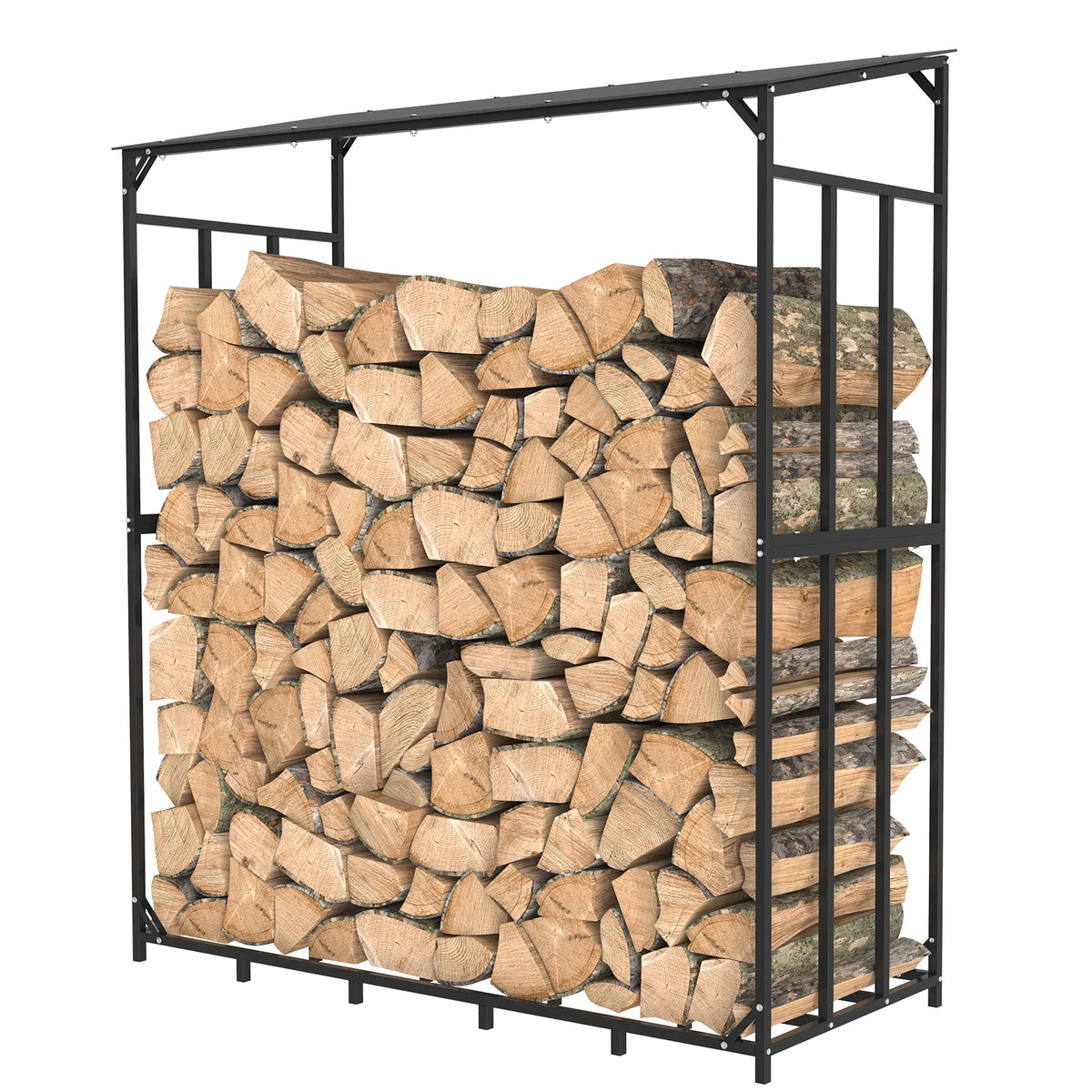 Metal Firewood Rack With Top Cover For Outdoor Wood Storage