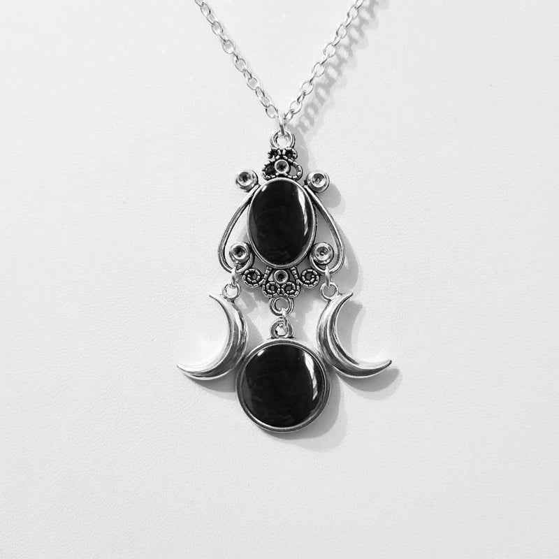 Triple Moon Pendant Necklace With Fashionable Link Chain