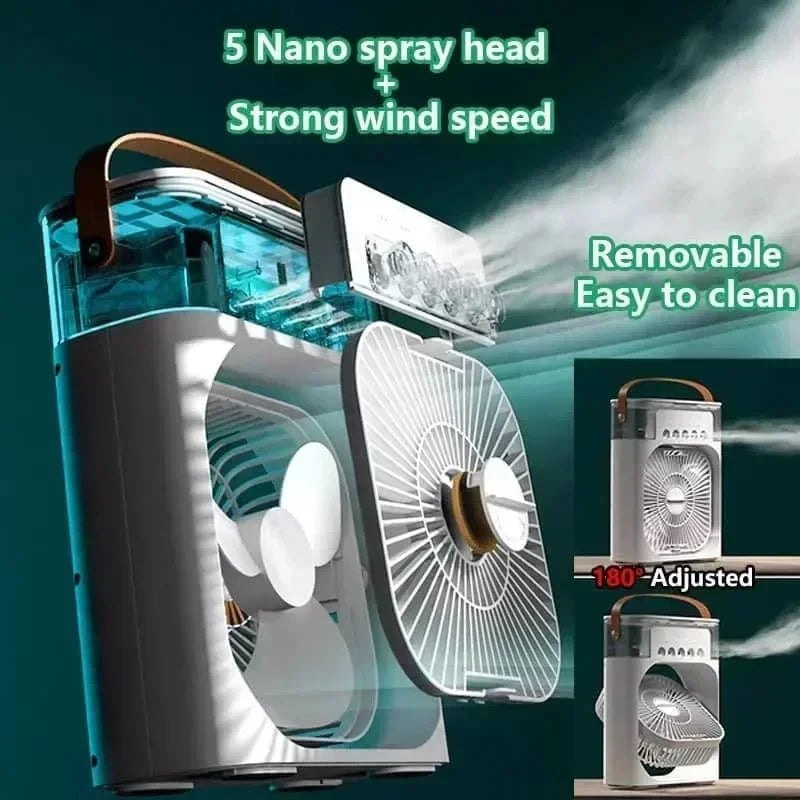 Portable 3 In 1 Air Cooler Humidifier Fan LED Light