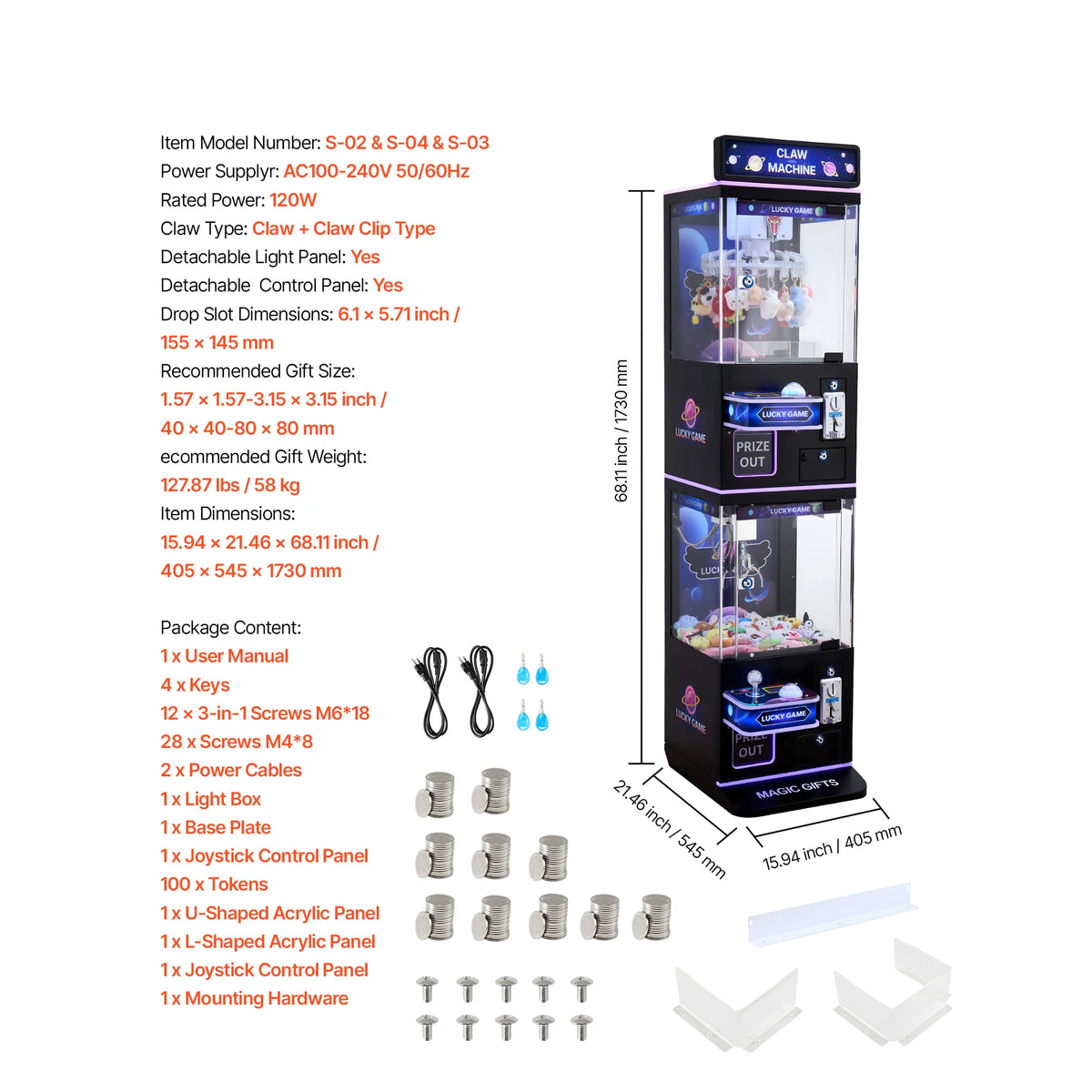 VEVOR Claw Crane Machine Candy Grabber Prize Dispenser