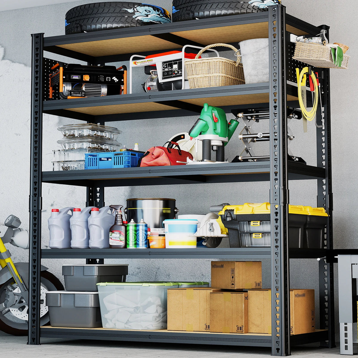 SarenzoOn Adjustable Heavy Duty Metal Shelving Unit With Pegboard Panel