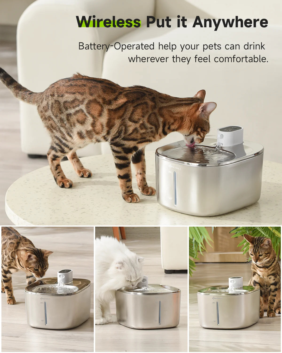 APETDOLA Wireless Pet Water Fountain With Automatic Sensor