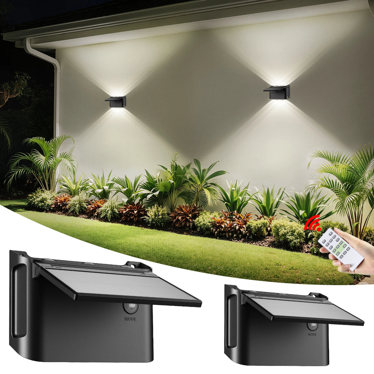 Intelamp 2 Pack Solar Wall Lights With Remote