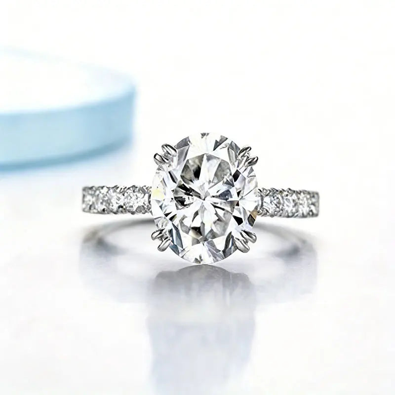 Oval 925 Sterling Silver Moissanite Ring For Engagement And Wedding