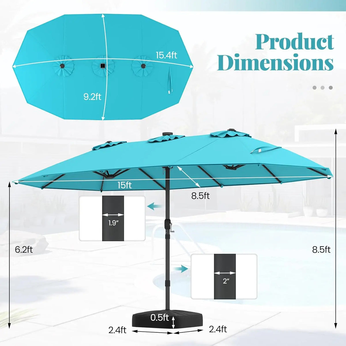Double-Sided Solar Patio Umbrella With LED Lights And Vented Top
