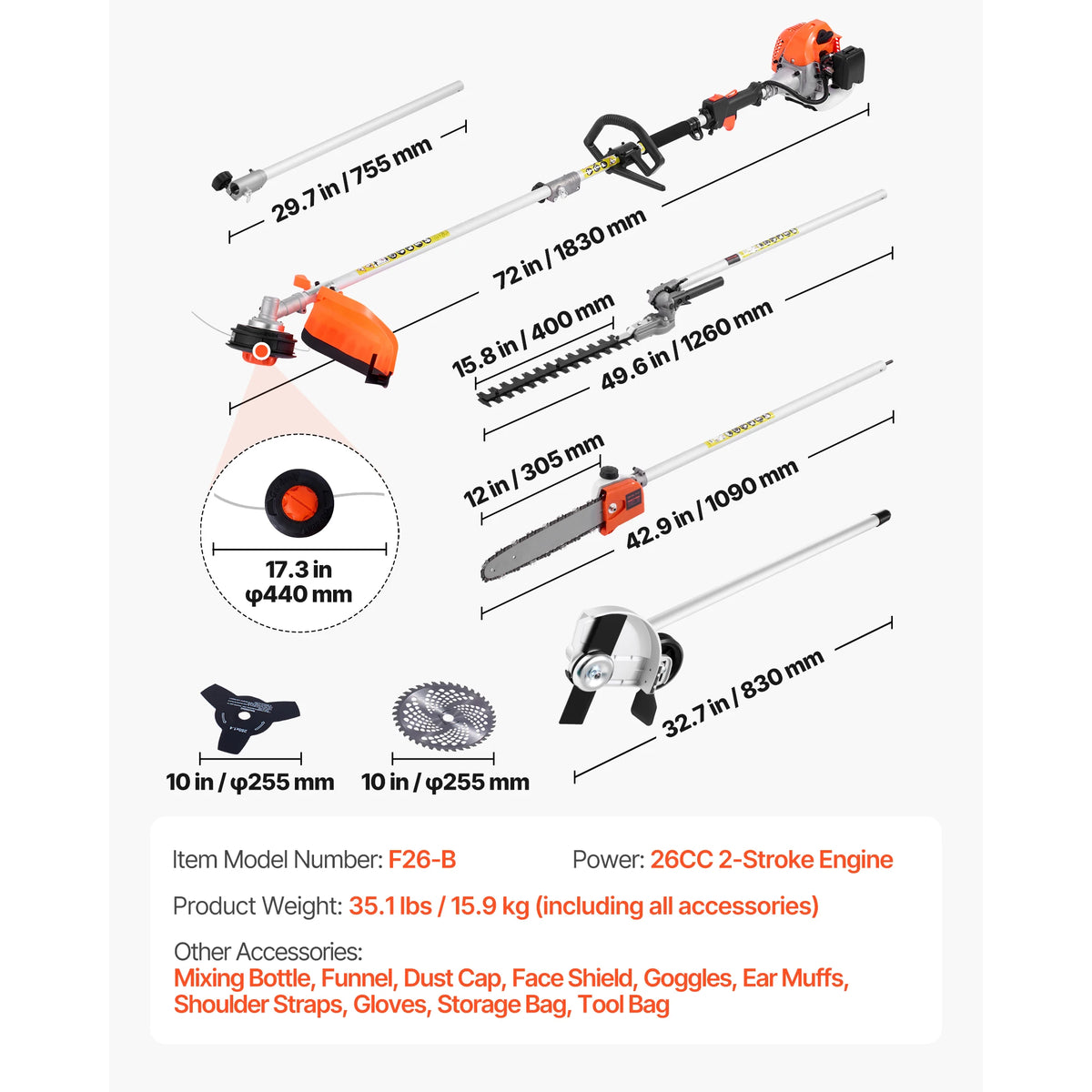 SucceBuy Gas Powered Multi Function Hedge Trimmer and Brush Cutter