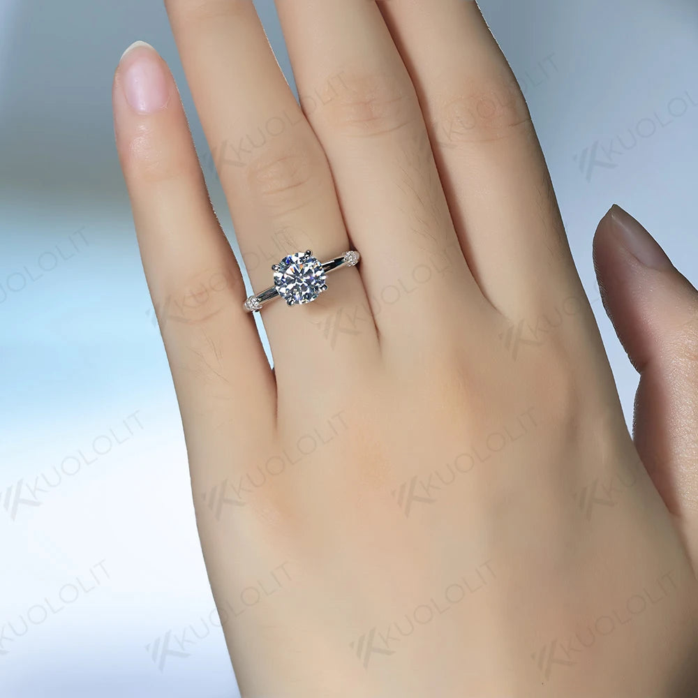 Kuololit Sterling Silver Moissanite Engagement And Wedding Ring