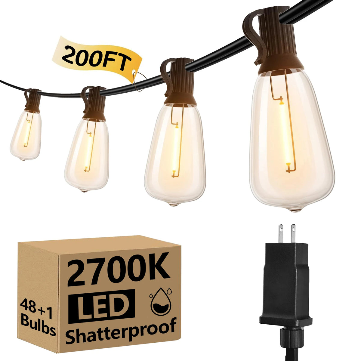 LED Globe String Lights With Replaceable E12 Bulbs Hanging Hooks