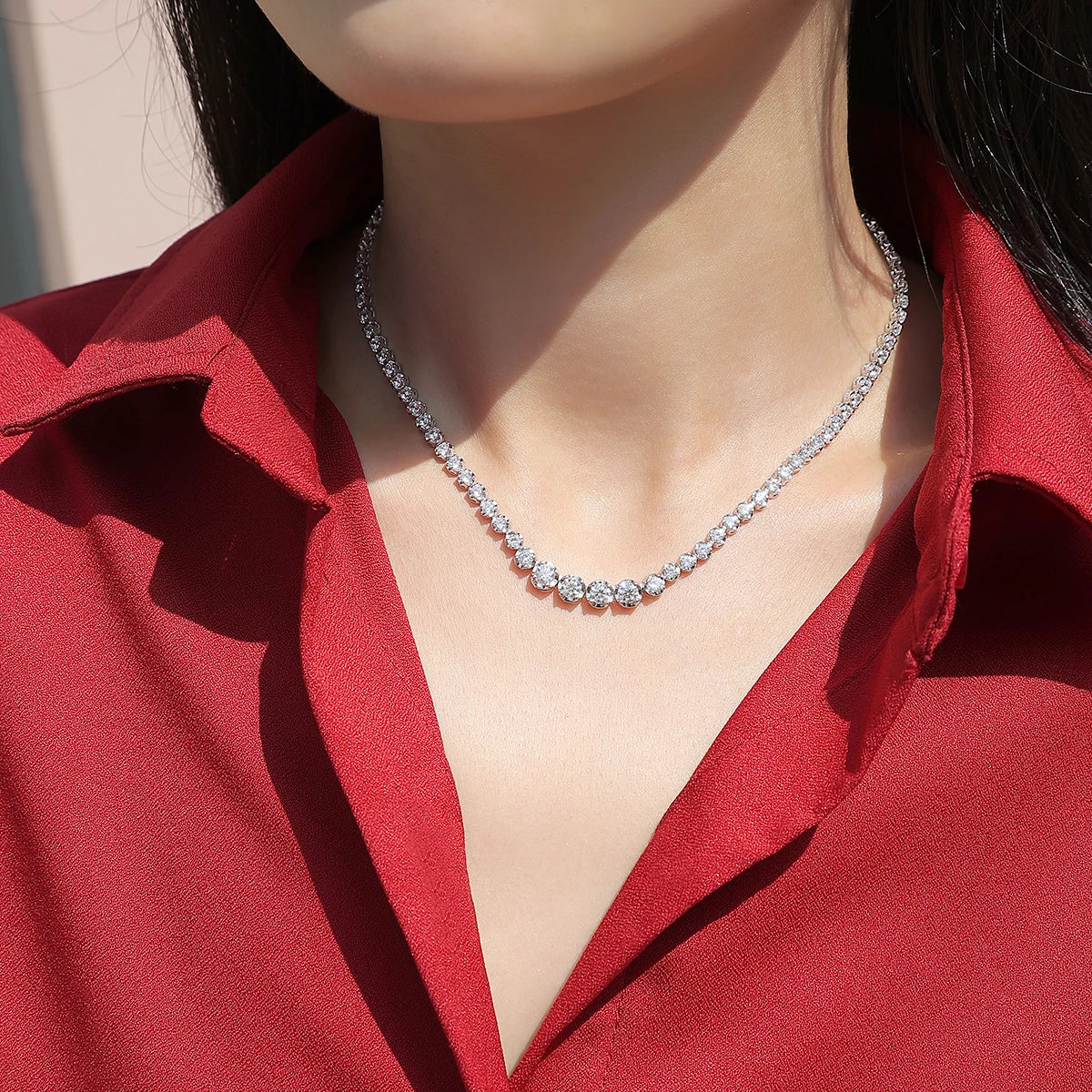 JIUZUAN Sterling Silver Moissanite Pendant Necklace With Certificate
