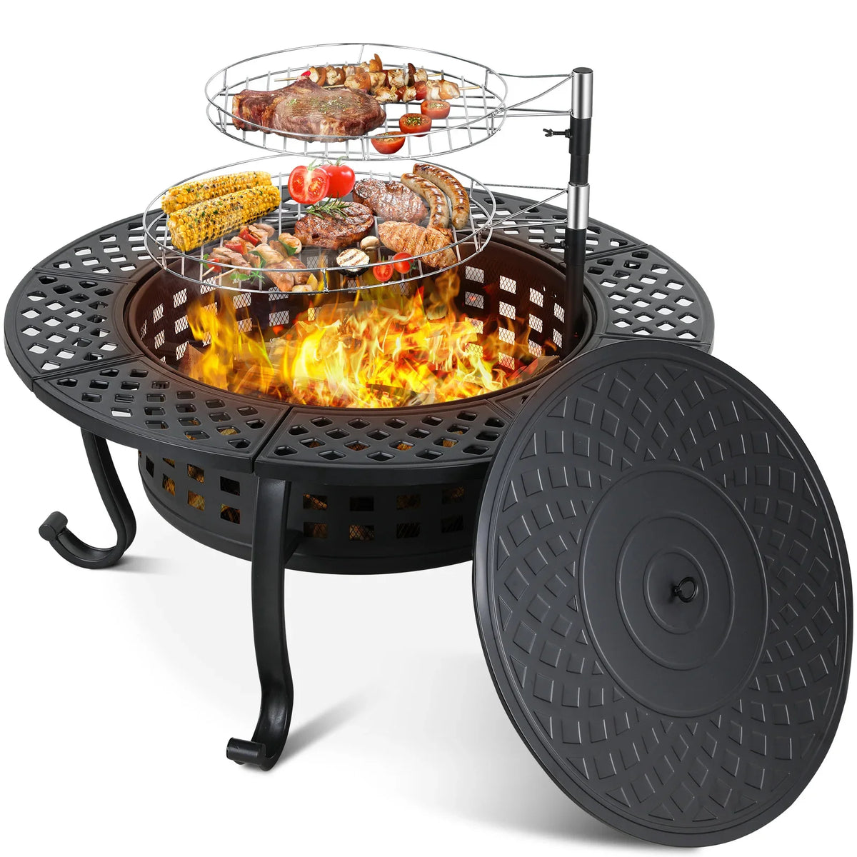 Outdoor Wood Burning Fire Pit Grill for Backyard Barbecue