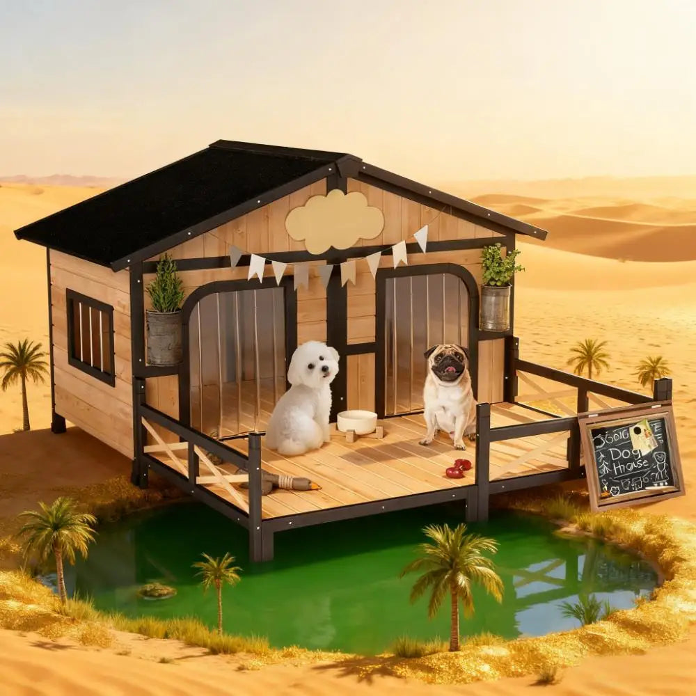 Weatherproof Wooden Dog House Kennel With Porch And Removable Floor
