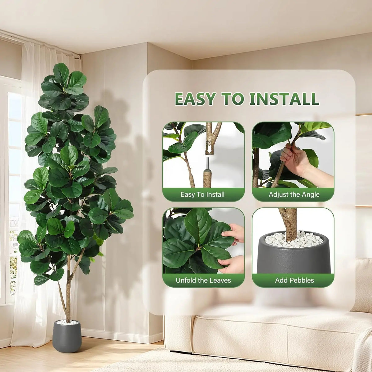 HiMiss Fiddle Leaf Fig Artificial Tree Planter For Home Decor