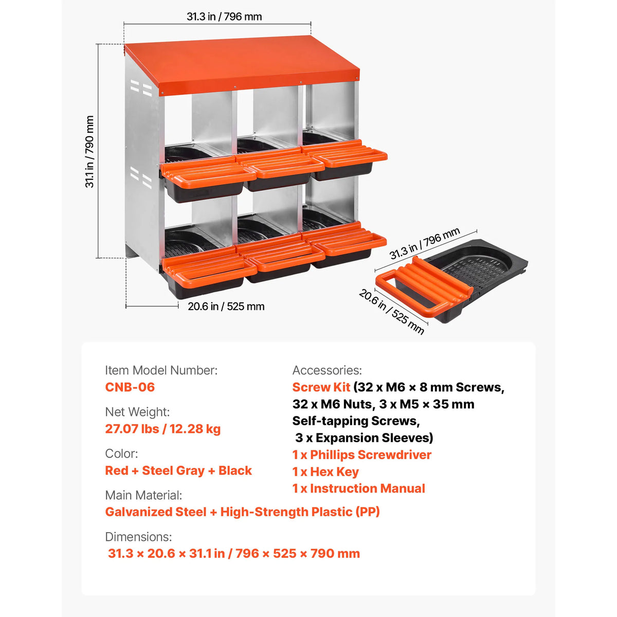 SucceBuy Galvanized Chicken Nesting Box With Roll Out Tray