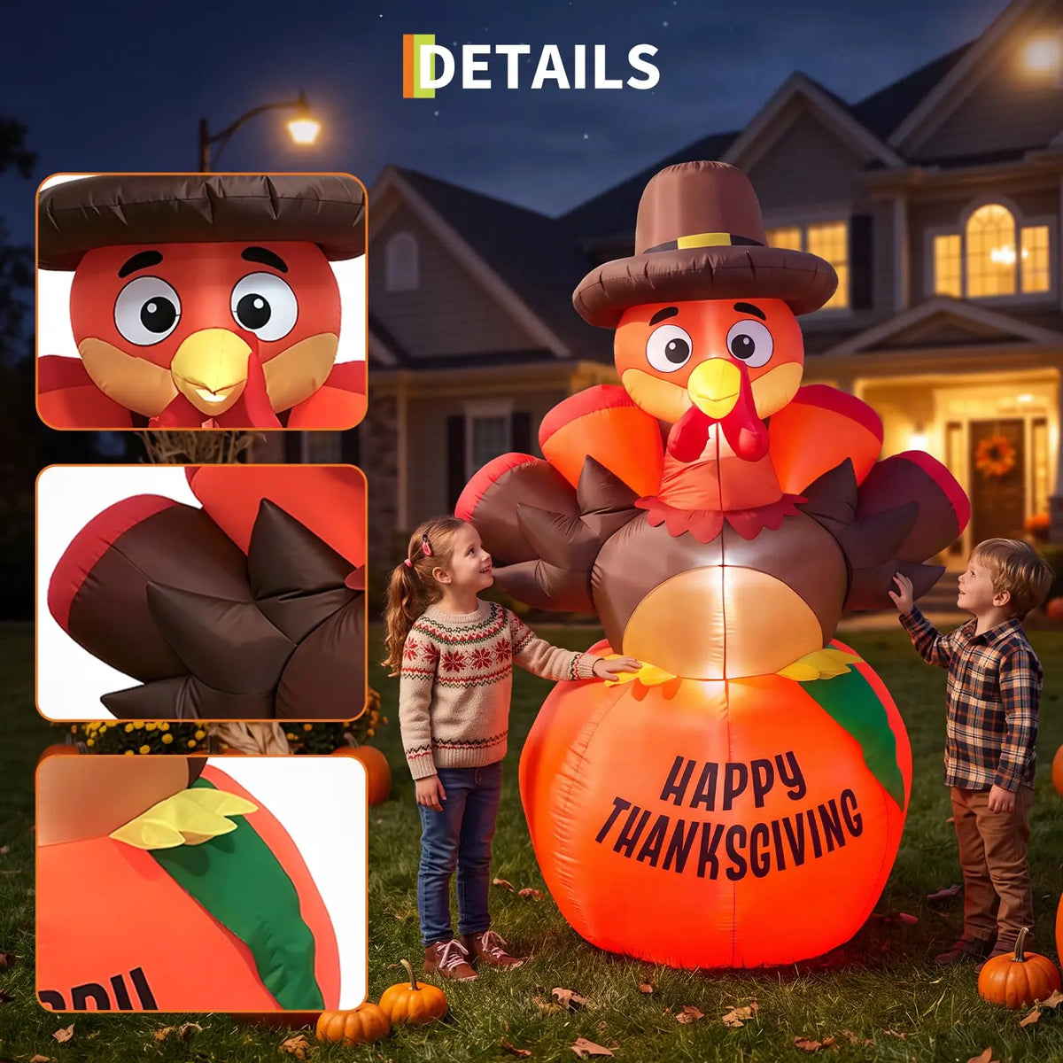 HiMISS Lighted Pumpkin Turkey Inflatable Thanksgiving Outdoor Yard Decoration