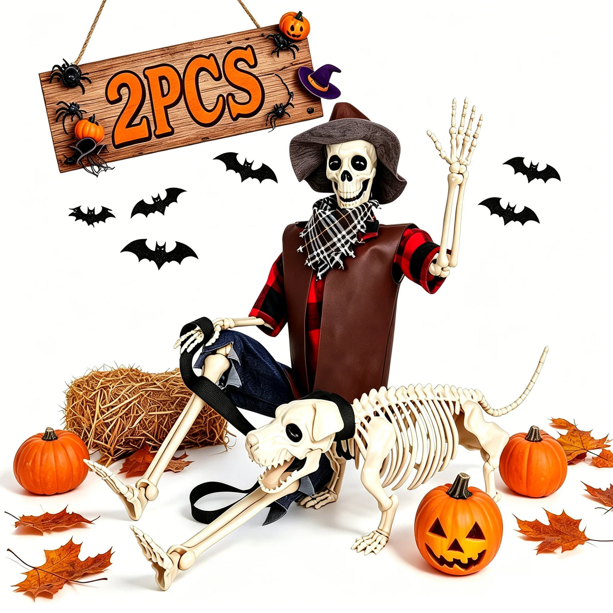 Western Cowboy Posable Skeleton Plastic Halloween Outdoor Indoor Decor