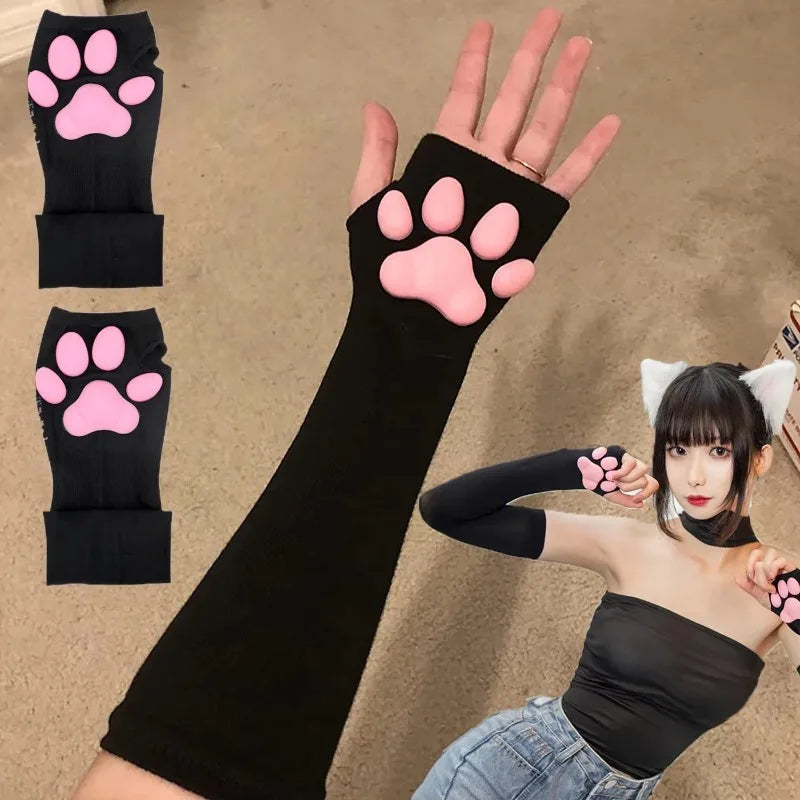 Cute Cat Paw Fingerless Sun Protection Cooling Gloves for Women