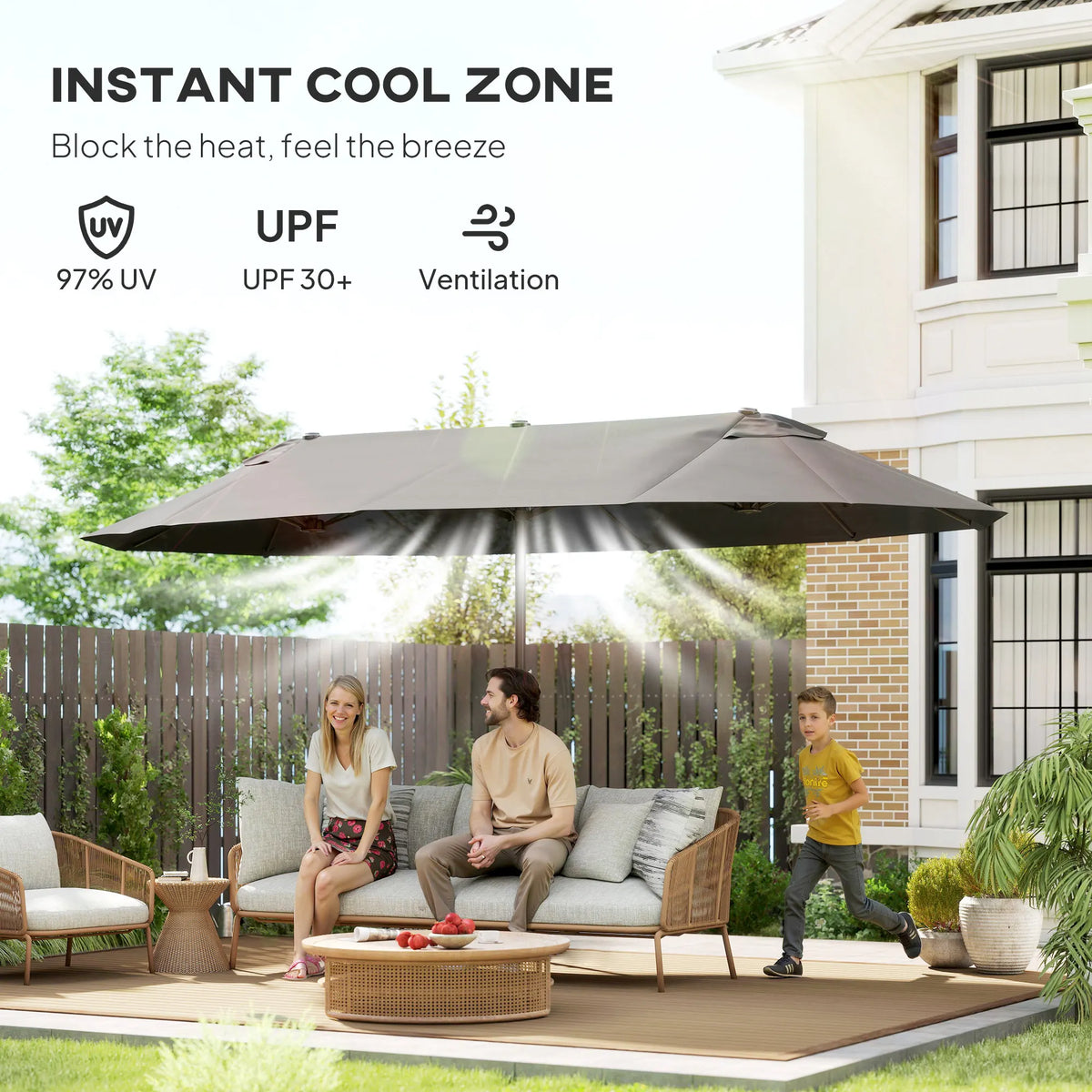 Outsunny 15 Feet Gray Double Sided Patio Umbrella