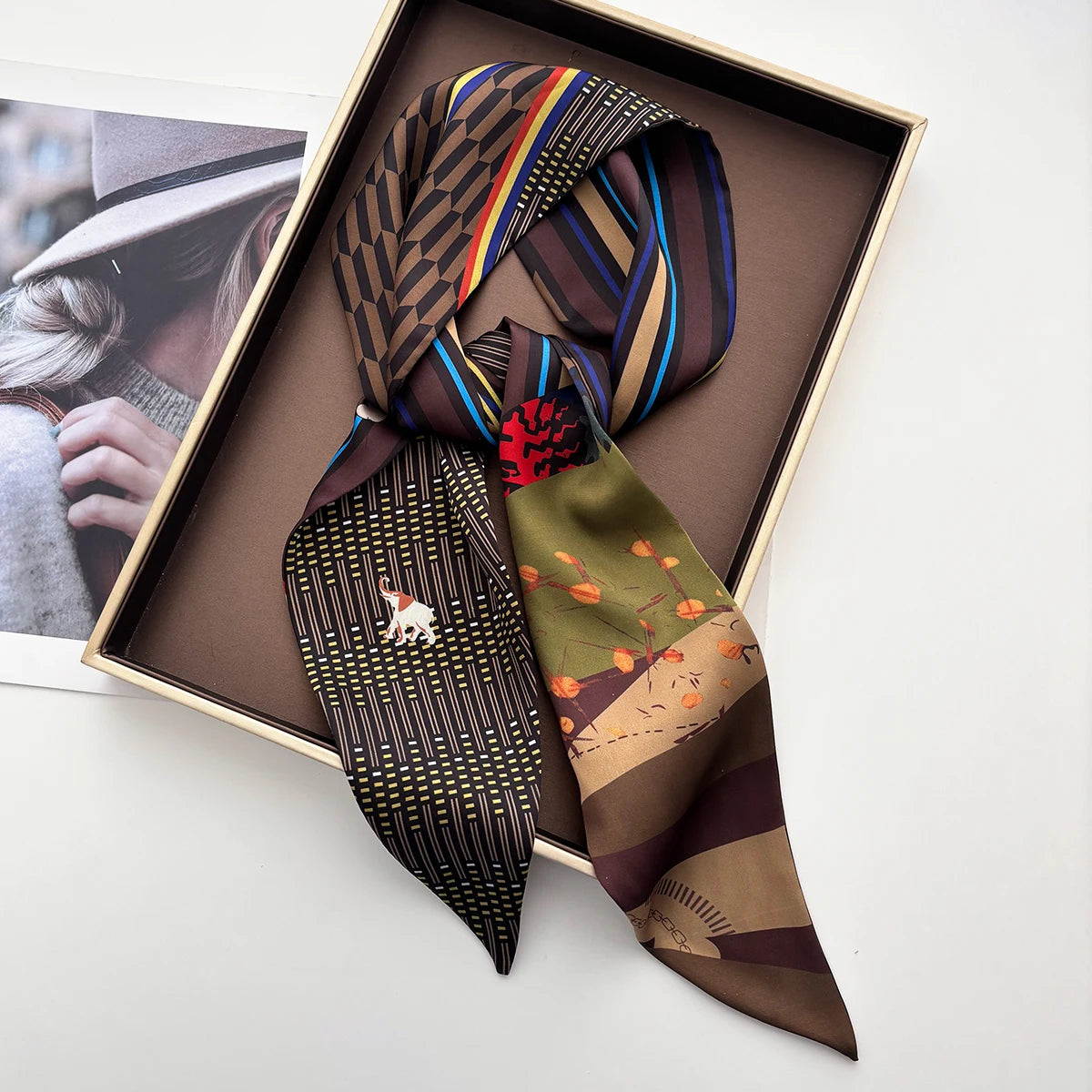 Printed Skinny Scarf for Women, Hair and Handbag Accessory