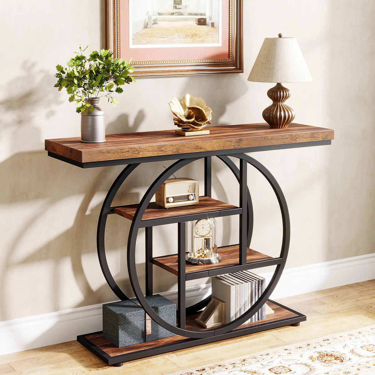 Tribesigns Four Tier Industrial Console Table With Entryway Storage