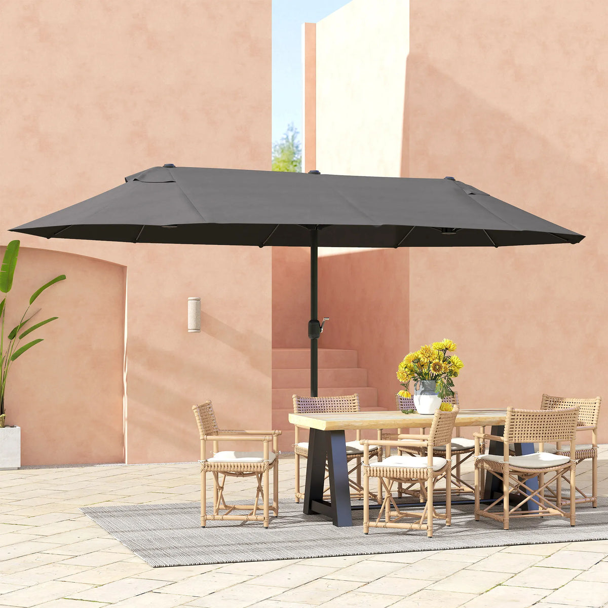 Outsunny 15 Feet Gray Double Sided Patio Umbrella