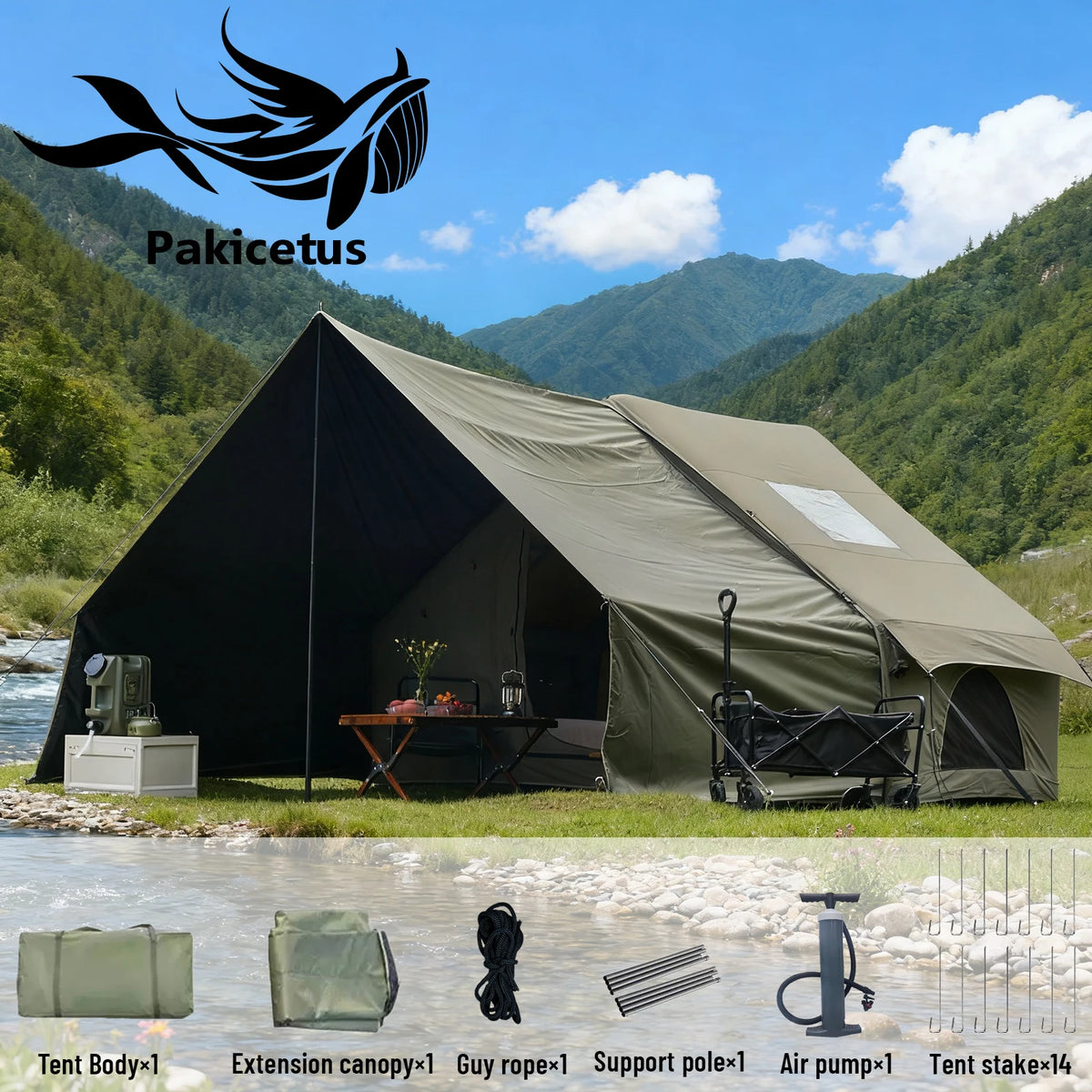 Pakicetus Inflatable Camping Tent With Sun Canopy For Outdoor Adventures