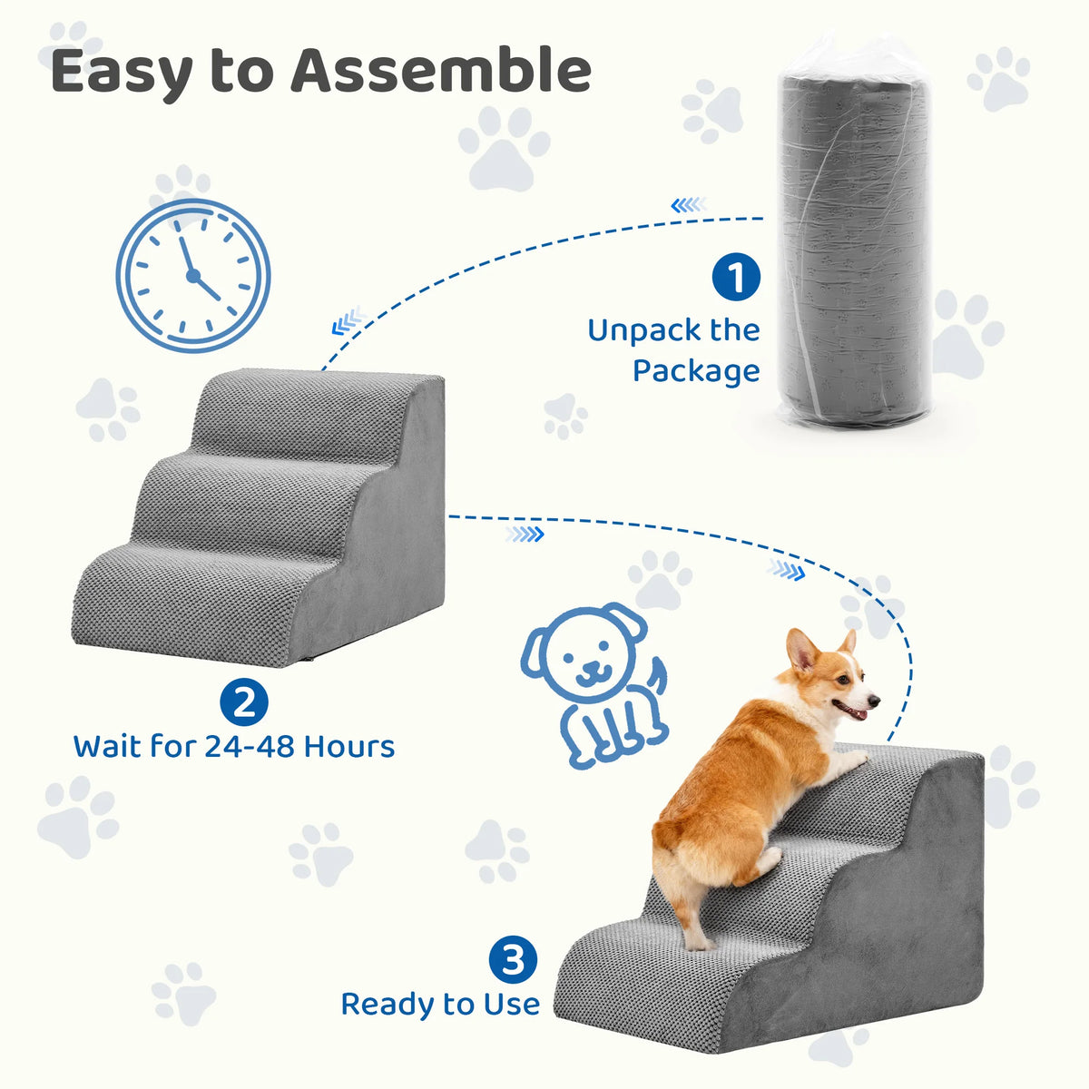 Jhk 3-5 Step Curved High Density Foam Dog Stairs