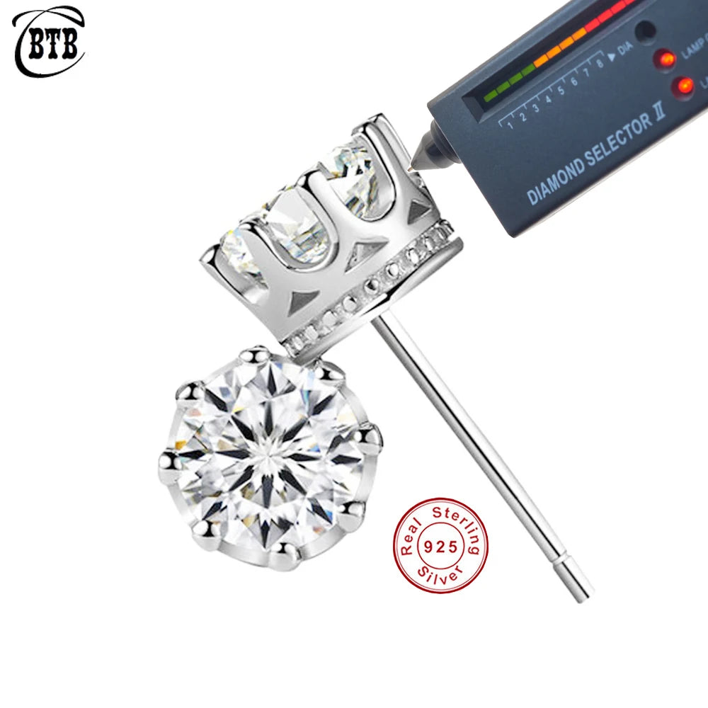 CBTB Eight Claw Crown Moissanite Sterling Silver Stud Earrings