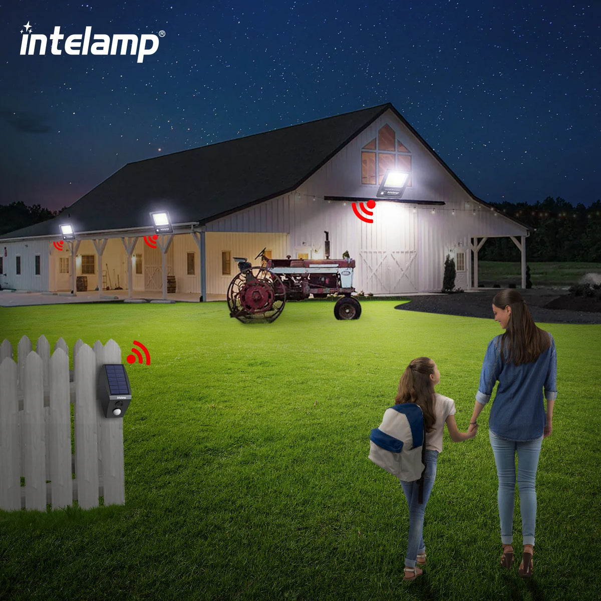 Intelamp LED Solar Flood Light With Triple Motion Sensor Outdoor