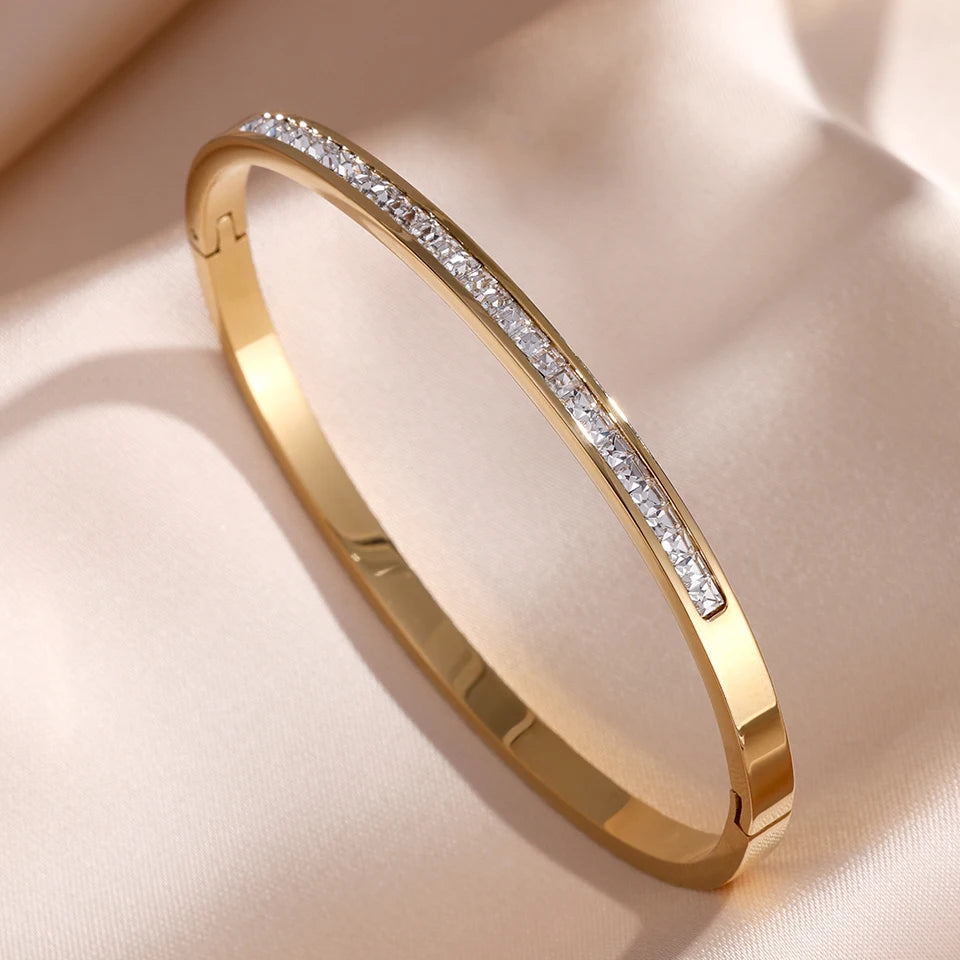 Sparkling Zirconia Stainless Steel Bracelet Set For Women