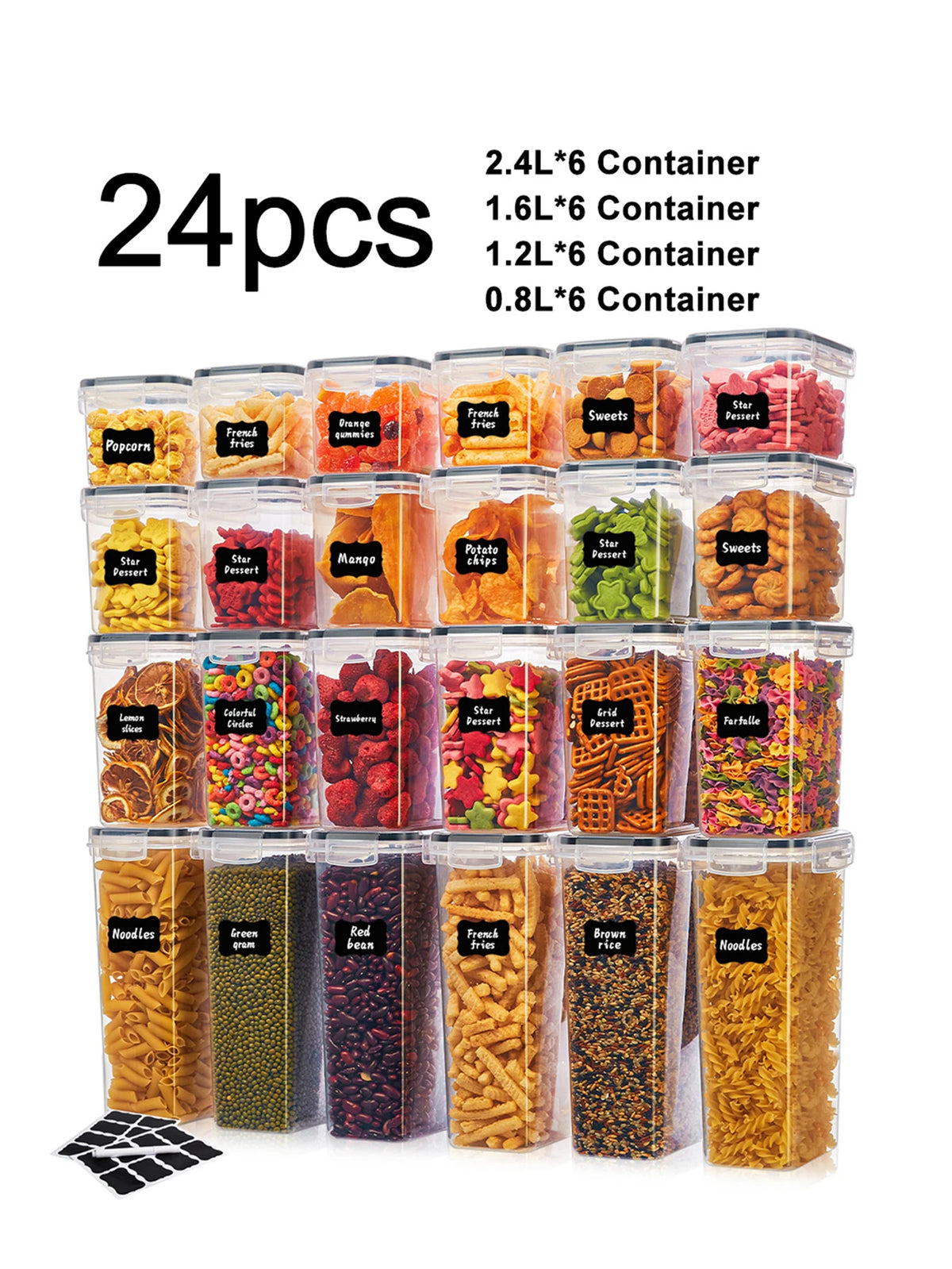 Food Grade Airtight Storage Containers With Labels Set