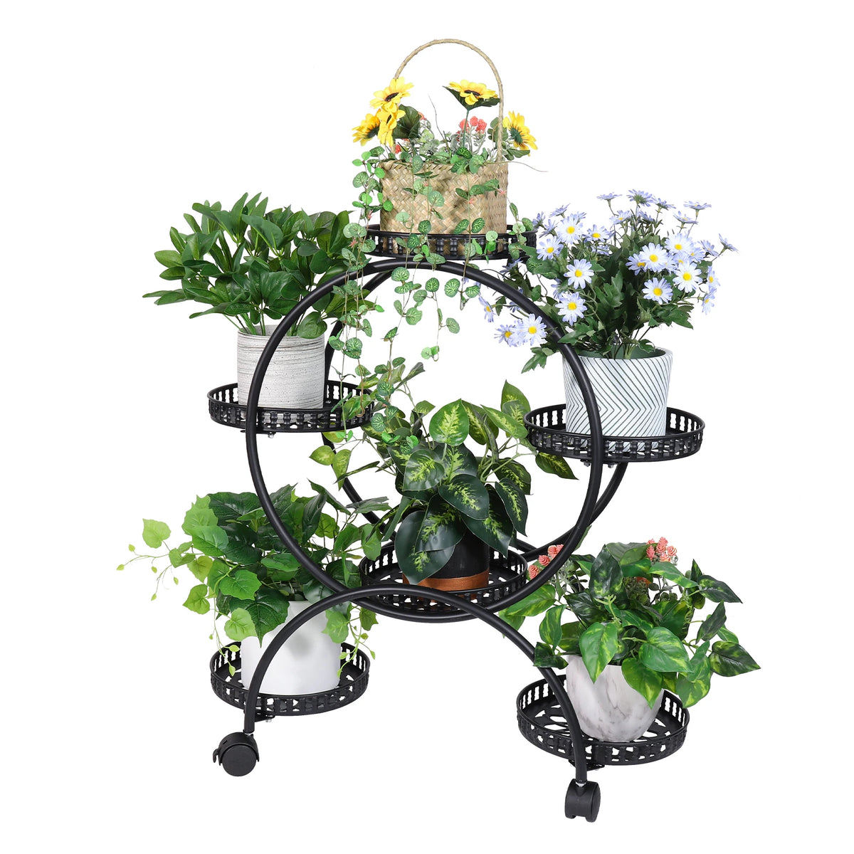 BINGOPAW Six Tier Metal Plant Stand With Wheels For Gardens