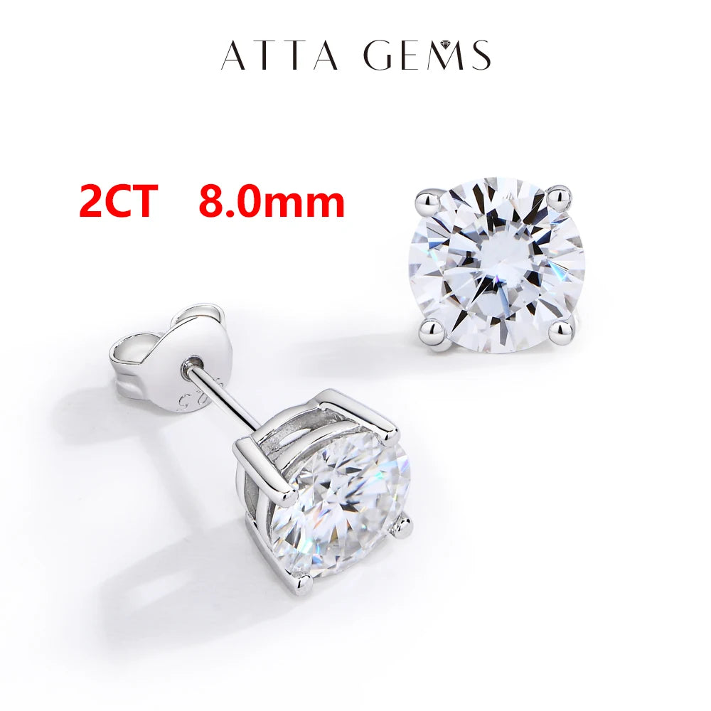 Attagems Four Claw Moissanite Stud Earrings S925 Sterling Silver