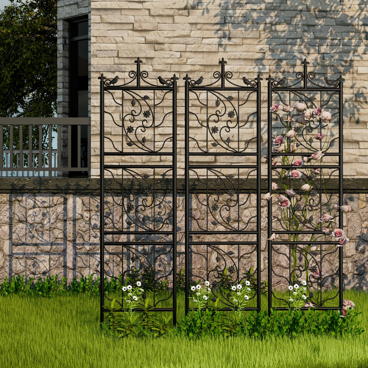 Metal Garden Trellis Panel Fence for Climbing Plants and Planters
