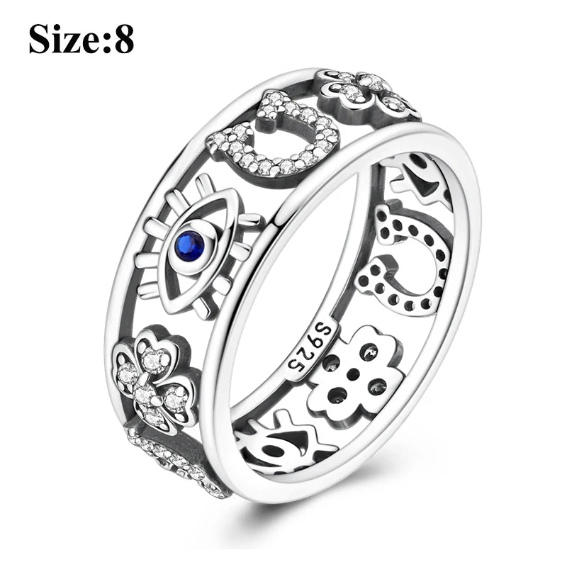 MULA Sterling Silver Evil Eye Clover Celtic Knot Wedding Band Ring