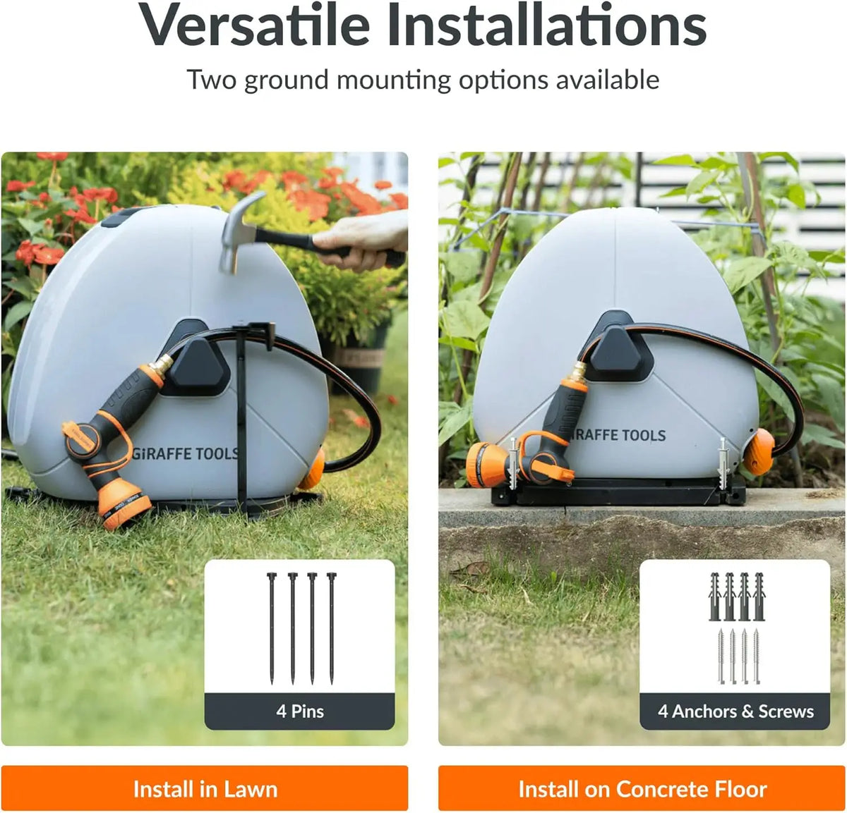 Giraffe Tools Retractable Automatic Rewind Garden Hose Reel Swivel Base