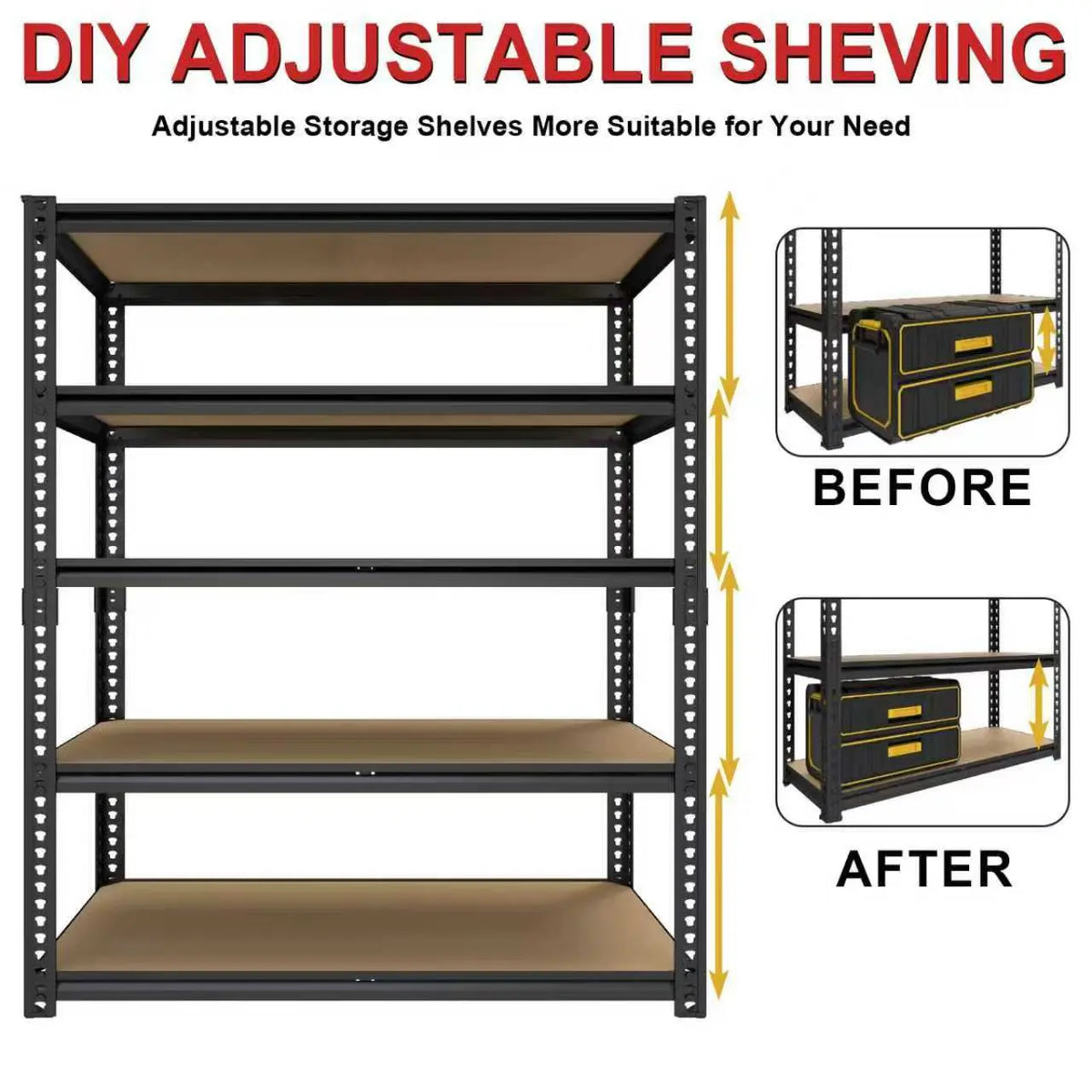 Sarenzoon Heavy Duty Steel Garage Shelving Rack With Adjustable Height
