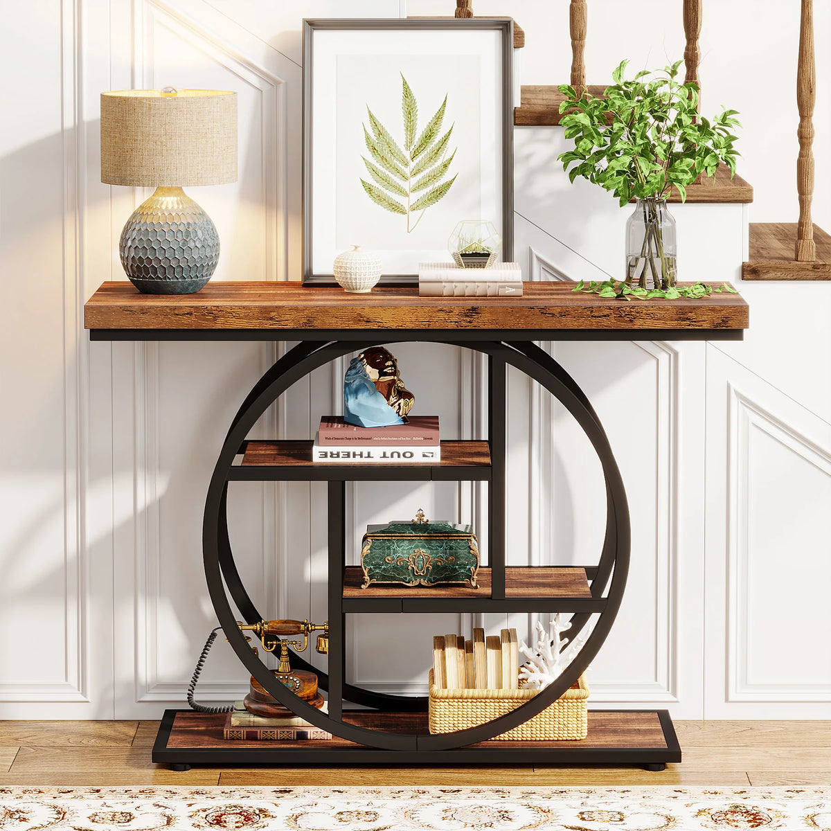 Tribesigns Four Tier Industrial Console Table With Entryway Storage