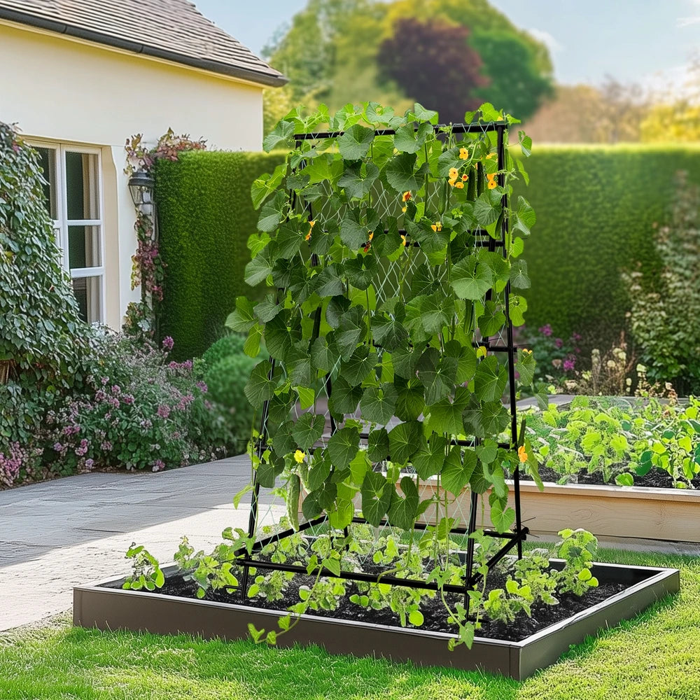 Wisfor Metal Garden Trellis Arch With Climbing Plant Netting Support