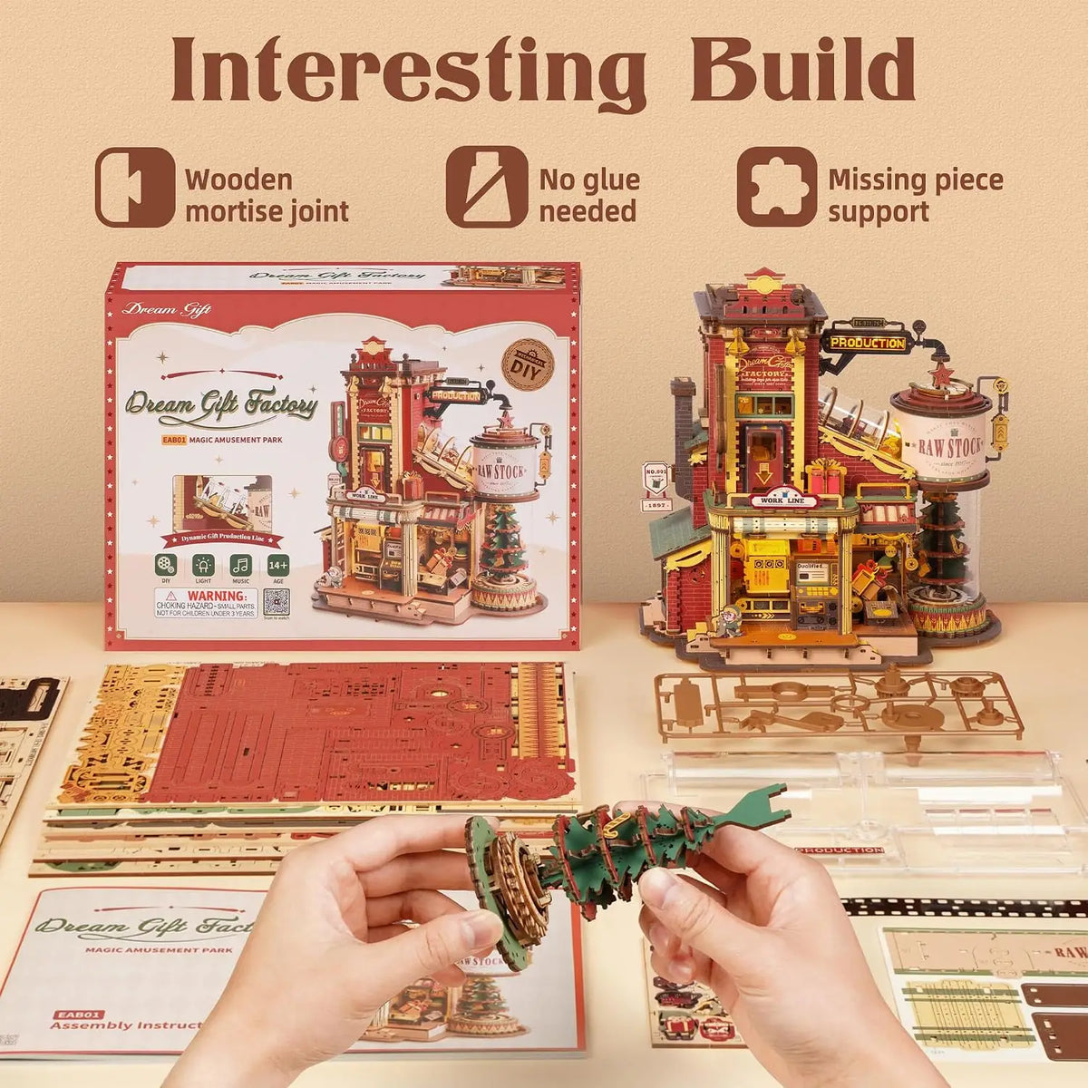 Robotime Christmas Dream Factory Wooden Music Box Puzzle Kit