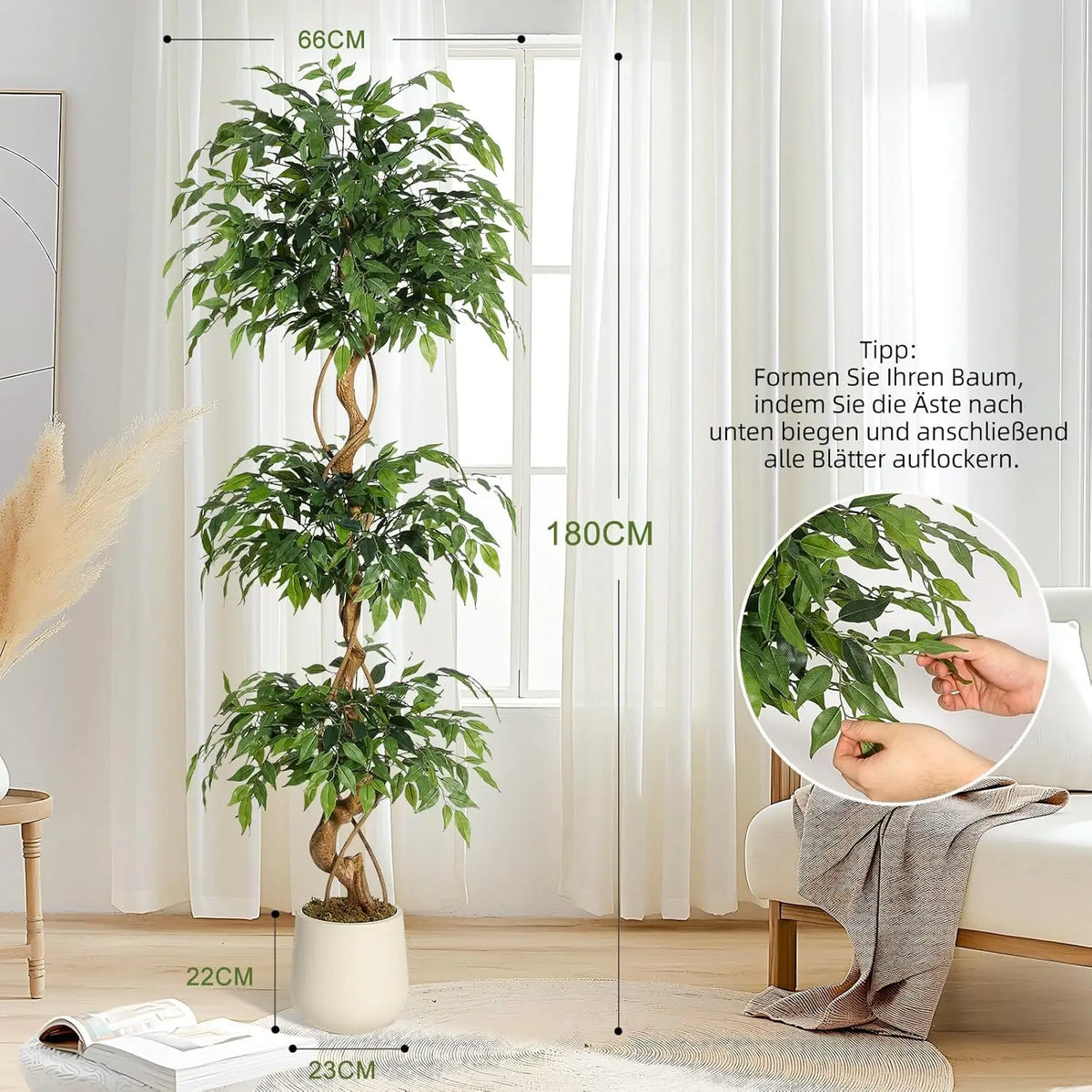 Artificial Ficus Tree With Planter Silk Leaves Weeping Fig Decor