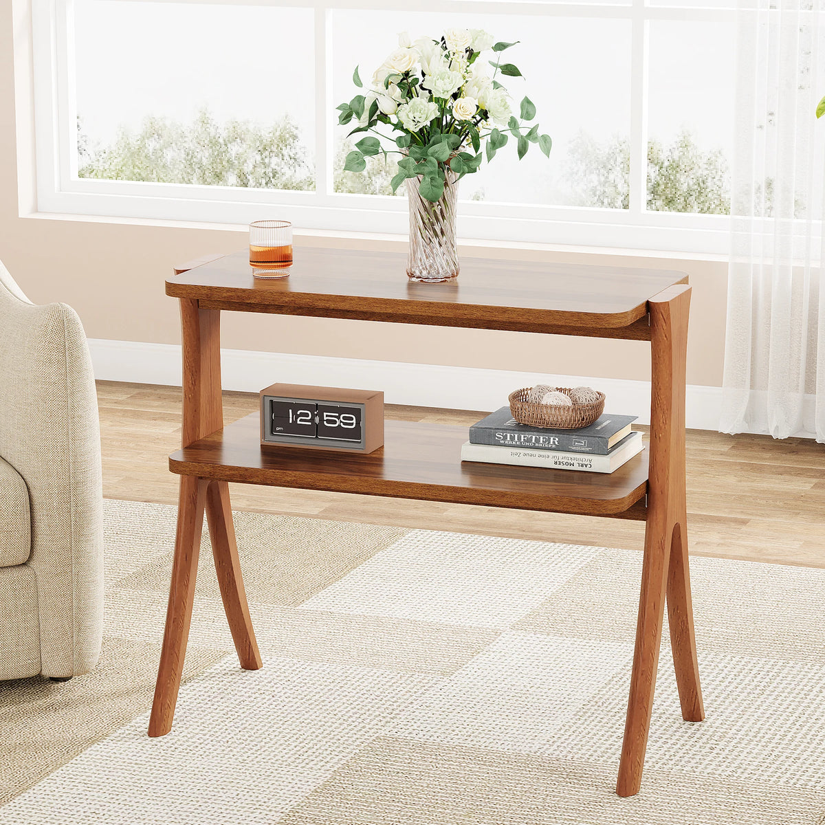 Tribesigns Narrow Side Table With Two Tier Storage Shelf