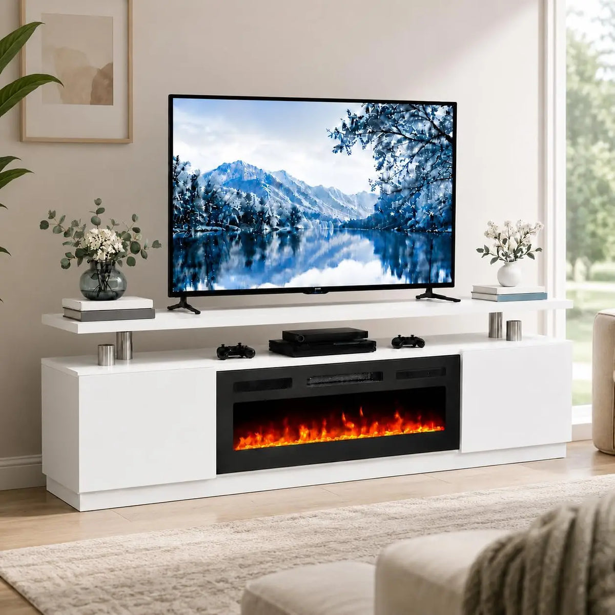 TACLEEKII Electric Fireplace TV Stand Entertainment Center