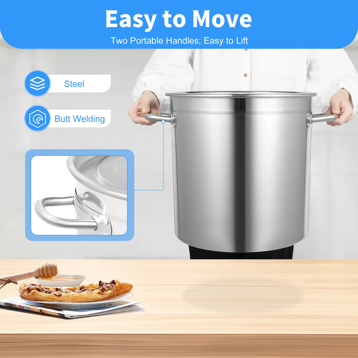 Multifunctional Stainless Steel Stock Pot With Durable Handles Secure Lid