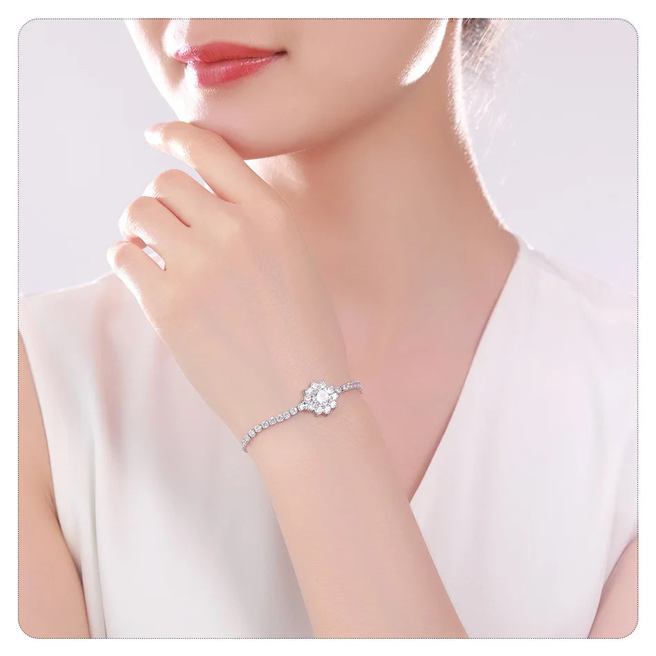 Lyee Cyee Sterling Silver Sunflower Moissanite Charm Bracelet