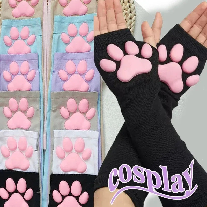 Cute Cat Paw Fingerless Sun Protection Cooling Gloves for Women