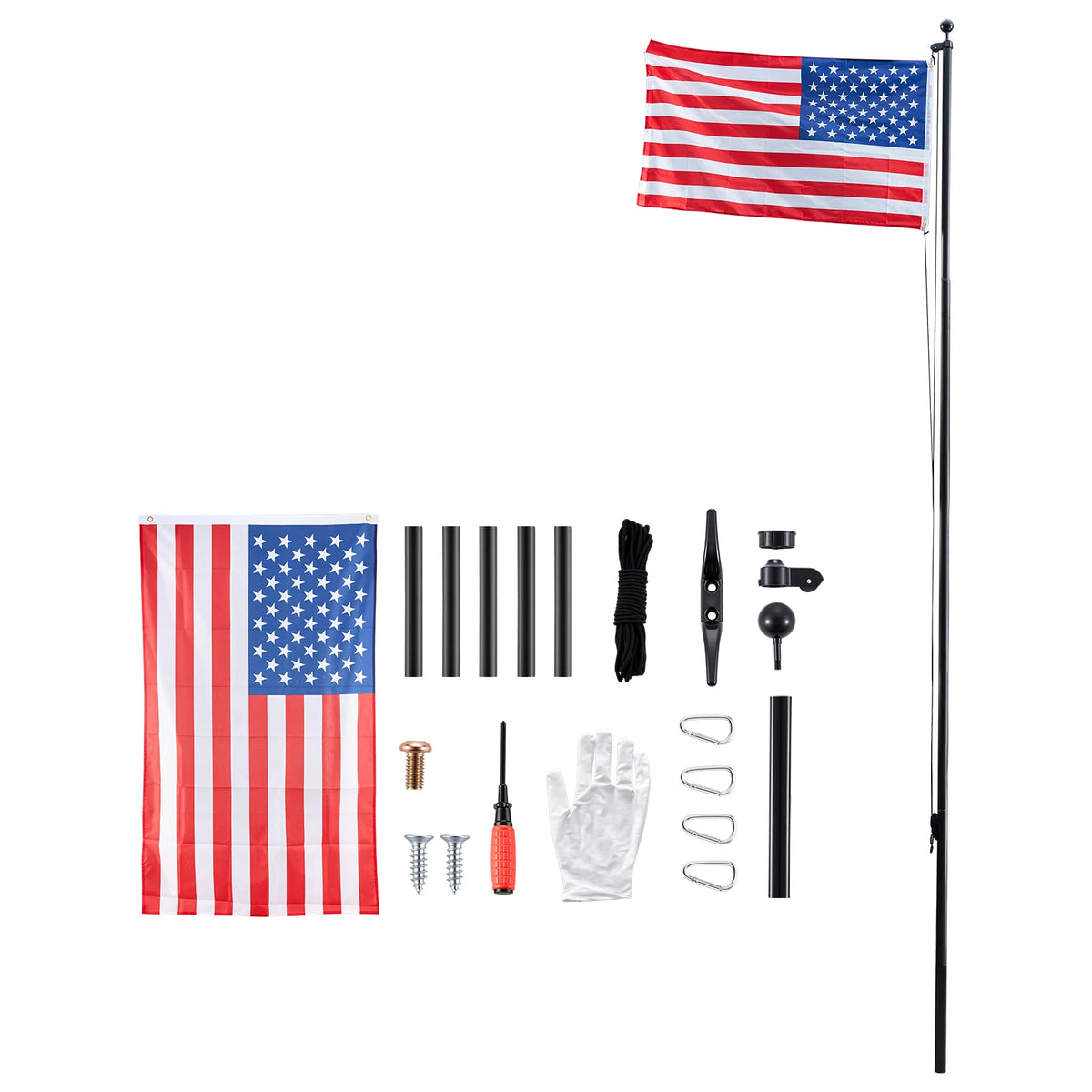 SucceBuy Aluminum Sectional Flagpole Kit With American Flag For Yard