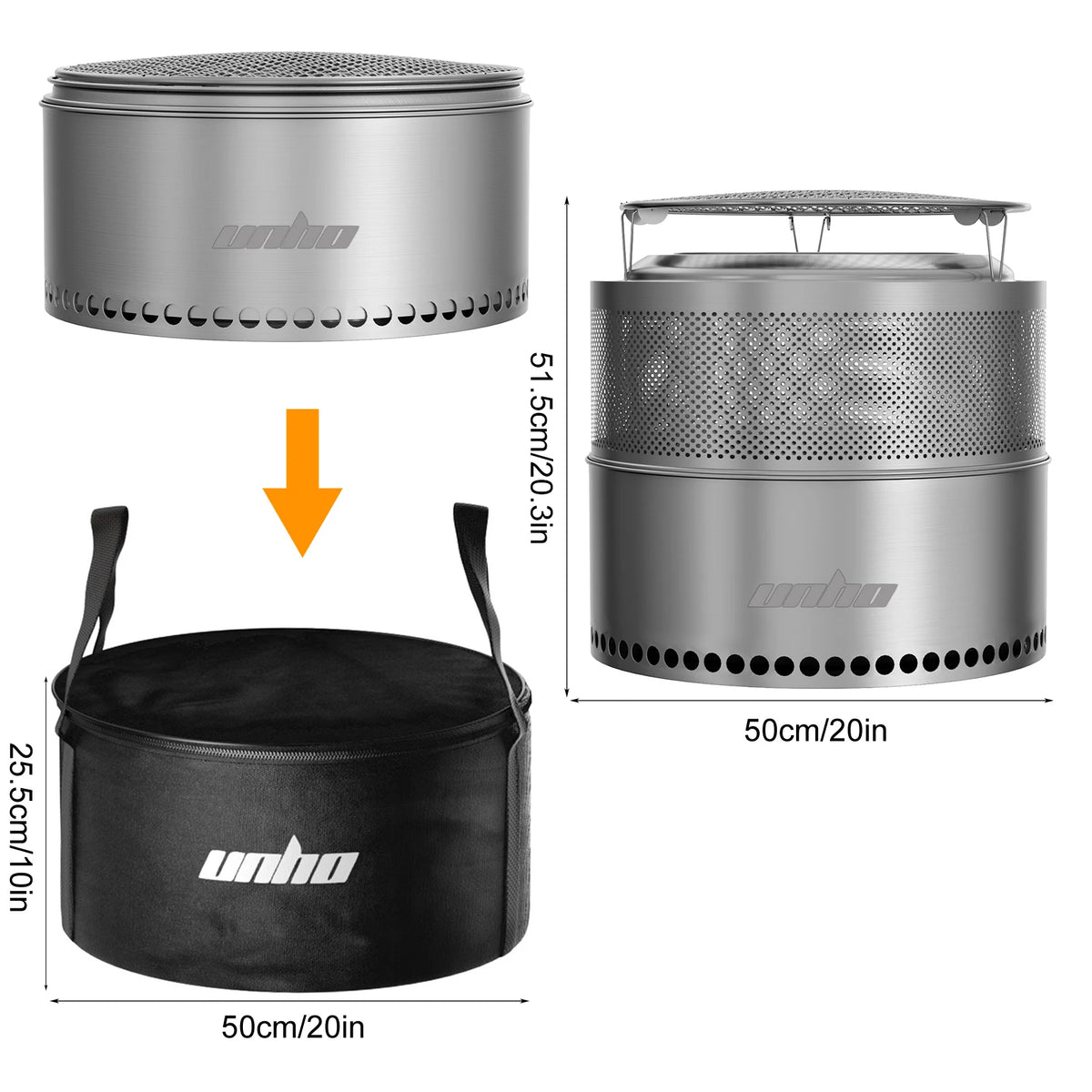 Unho Portable Smokeless Fire Pit For Camping And Outdoor BBQ