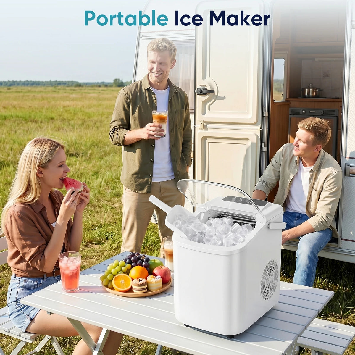 JHK Portable Countertop Ice Maker With Scoop And Handle